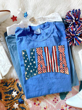 Load image into Gallery viewer, Mama Flag Star Checker Bow Stripes TRANSFER ET MAR 26
