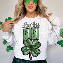 Load image into Gallery viewer, Lucky Title Faux Sequin Shamrock DROPDOWN TRANSFER SBB JAN 26
