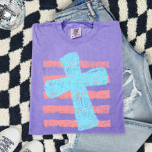 Load image into Gallery viewer, Cross With Stripe Background DISTRESSED COLOR DROPDOWN TRANSFER ET APR 26
