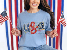 Load image into Gallery viewer, USA Stars Dots Floral Splatter TRANSFER ET APR 26
