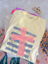 Load image into Gallery viewer, Cross With Stripe Background DISTRESSED COLOR DROPDOWN TRANSFER ET APR 26
