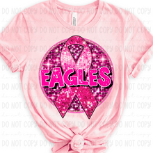 Load image into Gallery viewer, Breast Cancer Glitter Circle Mascot DROPDOWN TRANSFER
