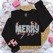 Load image into Gallery viewer, Teal Pink Merry Reindeer Title Faux Embroidery With Pocket (Dropdown)TRANSFER
