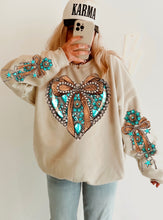 Load image into Gallery viewer, Turquoise Concho Heart Bow With SLEEVE OPTION TRANSFER AGCM JAN

