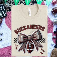 Load image into Gallery viewer, Football Bow Faux Embroidery Mascot DROPDOWN TRANSFER HMWK 24
