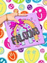 Load image into Gallery viewer, Rainbow Crayon Pink Bow School Mascots DROPDOWN TRANSFER CAP JUNE 26
