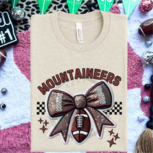 Load image into Gallery viewer, Football Bow Faux Embroidery Mascot DROPDOWN TRANSFER HMWK 24
