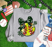 Load image into Gallery viewer, Play Ball Softball Bow With Flower DROPDOWN TRANSFER BIA
