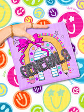 Load image into Gallery viewer, Rainbow Crayon Pink Bow School Mascots DROPDOWN TRANSFER CAP JUNE 26
