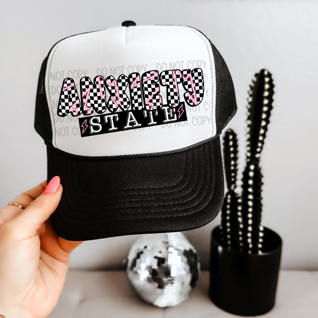 ANXIETY STATE  - CHECKERED  | Faux Hat Patch 3-4” DTF TRANSFER | OSD