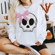 Load image into Gallery viewer, Floral Spotted &amp; Gingham Skull Faux Embroidery Bow Option DROPDOWN TRANSFER CARTER AUG 26
