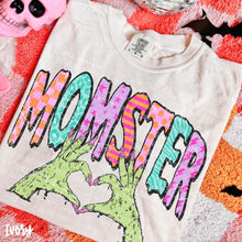 Load image into Gallery viewer, Momster Heart Hands Distressed Teacher Monster Lil Monster Boy/Girl DROPDOWN TRANSFER CARTER AUG 26
