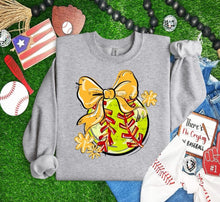 Load image into Gallery viewer, Play Ball Softball Bow With Flower DROPDOWN TRANSFER BIA
