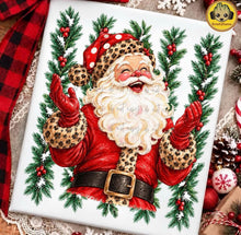 Load image into Gallery viewer, Leopard Santa Holly And Pine Needle Lines DTF TRANSFER TUESDAY
