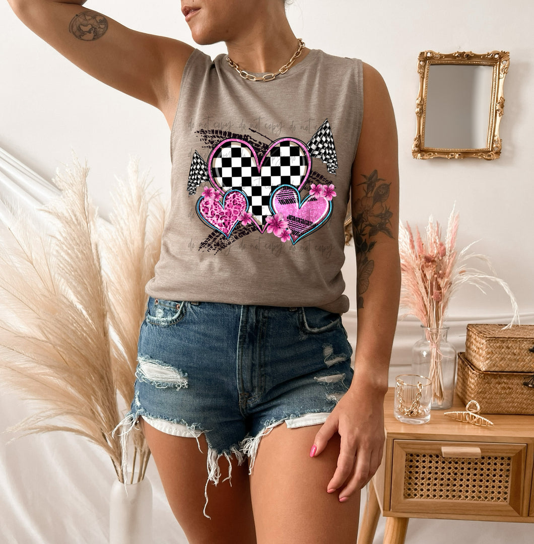 Racing Hearts Checkered And Leopard TRANSFER