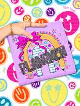 Load image into Gallery viewer, Rainbow Crayon Pink Bow School Mascots DROPDOWN TRANSFER CAP JUNE 26
