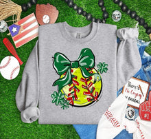 Load image into Gallery viewer, Play Ball Softball Bow With Flower DROPDOWN TRANSFER BIA
