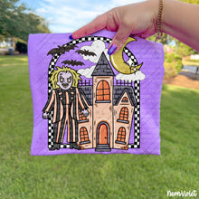 Load image into Gallery viewer, Welcome To Haunted House Checkered Arch Horror Movies DROPDOWN TRANSFER CARTER SEP 26
