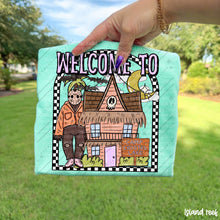 Load image into Gallery viewer, Welcome To Haunted House Checkered Arch Horror Movies DROPDOWN TRANSFER CARTER SEP 26
