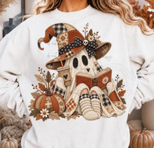 Load image into Gallery viewer, Faux Fall Patchwork Ghost Reading DTF TRANSFER TUESDAY
