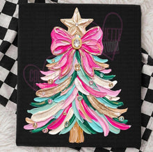 Load image into Gallery viewer, Pink Bow Faux Painted &amp; Jeweled Christmas Tree TRANSFER TUESDAY
