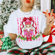 Load image into Gallery viewer, Nutcracker Red Bow Frame Jolly Holly Garland Pink Candy Cane Lines DROPDOWN TRANSFER CARTER OCT 26
