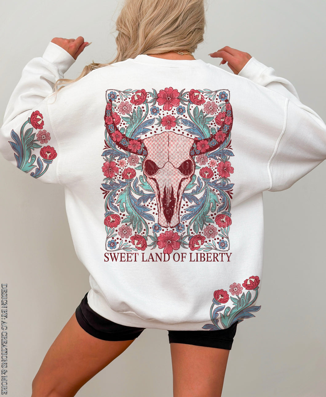 Sweet Land Of Liberty Floral Skull With Sleeve TRANSFER AG
