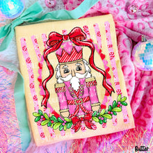 Load image into Gallery viewer, Nutcracker Red Bow Frame Jolly Holly Garland Pink Candy Cane Lines DROPDOWN TRANSFER CARTER OCT 26
