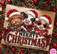 Load image into Gallery viewer, Red Plaid Merry Christmas Cow Trio TRANSFER TUESDAY
