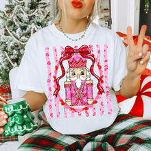 Load image into Gallery viewer, Nutcracker Red Bow Frame Jolly Holly Garland Pink Candy Cane Lines DROPDOWN TRANSFER CARTER OCT 26

