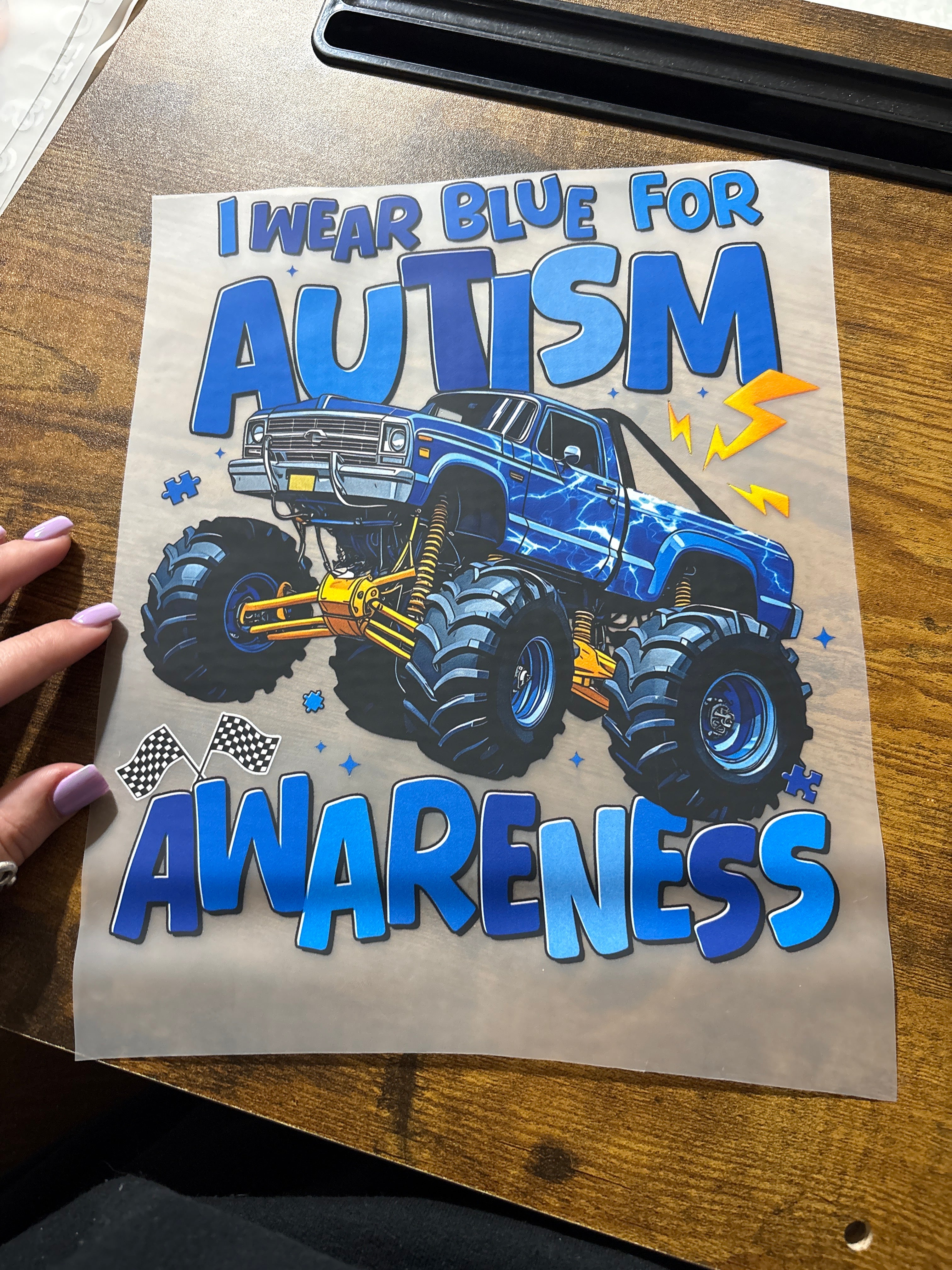 I Wear Blue For Autism Monster Truck 9” RTS DTF TRANSFER – Sassy ...