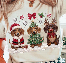 Load image into Gallery viewer, Santa Tree Reindeer Christmas Weenie Trio TRANSFER ET OCT 26
