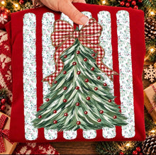 Load image into Gallery viewer, Red Buffalo Plaid Bow Christmas Tree Holly Distressed Vertical Lines TRANSFER TUESDAY
