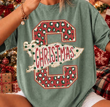 Load image into Gallery viewer, Red/Green Leopard Varsity C With Christmas Pennant Faux Glitter TRANSFER TUESDAY
