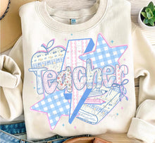 Load image into Gallery viewer, Teacher Pink Blue Plaid Collage TRANSFER
