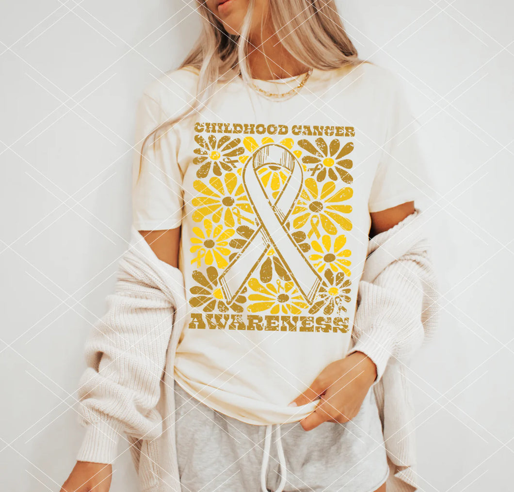 Childhood Cancer Awareness Groovy Floral TRANSFER