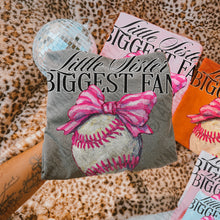 Load image into Gallery viewer, Little Sister Biggest Fan Pink Bow Baseball TRANSFER KAYNDI JAN 26
