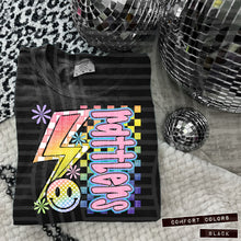 Load image into Gallery viewer, Sideways Rainbow Checker Bolt Happy Mascots Dropdown TRANSFER CAP JUNE
