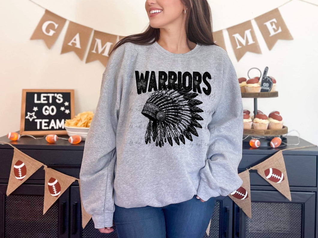 Warriors Headdress BW Mascot TRANSFER