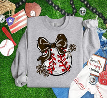 Load image into Gallery viewer, Play Ball Baseball Bow With Flower DROPDOWN TRANSFER BIA

