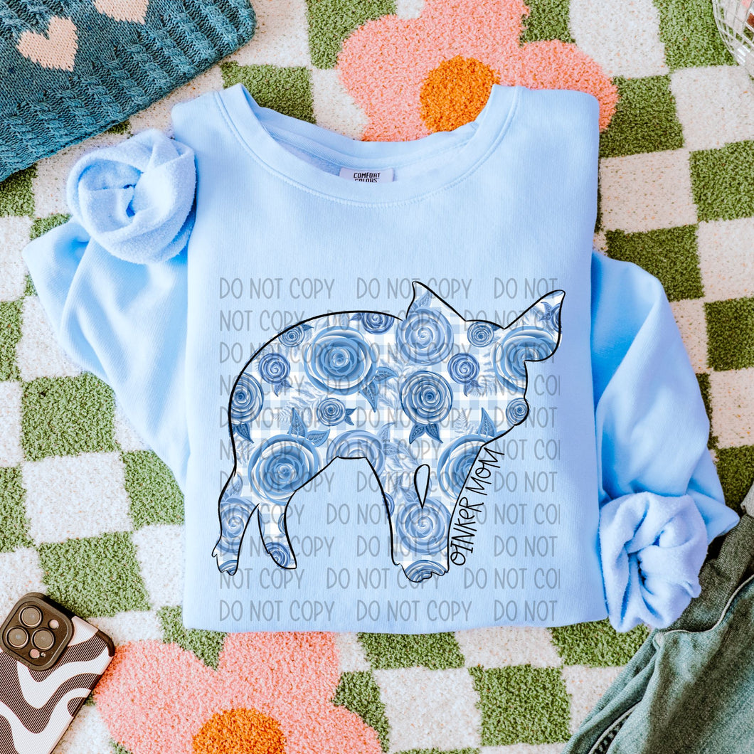 Blue Floral Pig Mom TRANSFER SWD FEB