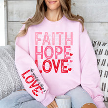 Load image into Gallery viewer, Faith Hope Love Pink Red Stacked Blk SLEEVE OPTION TRANSFER DWS
