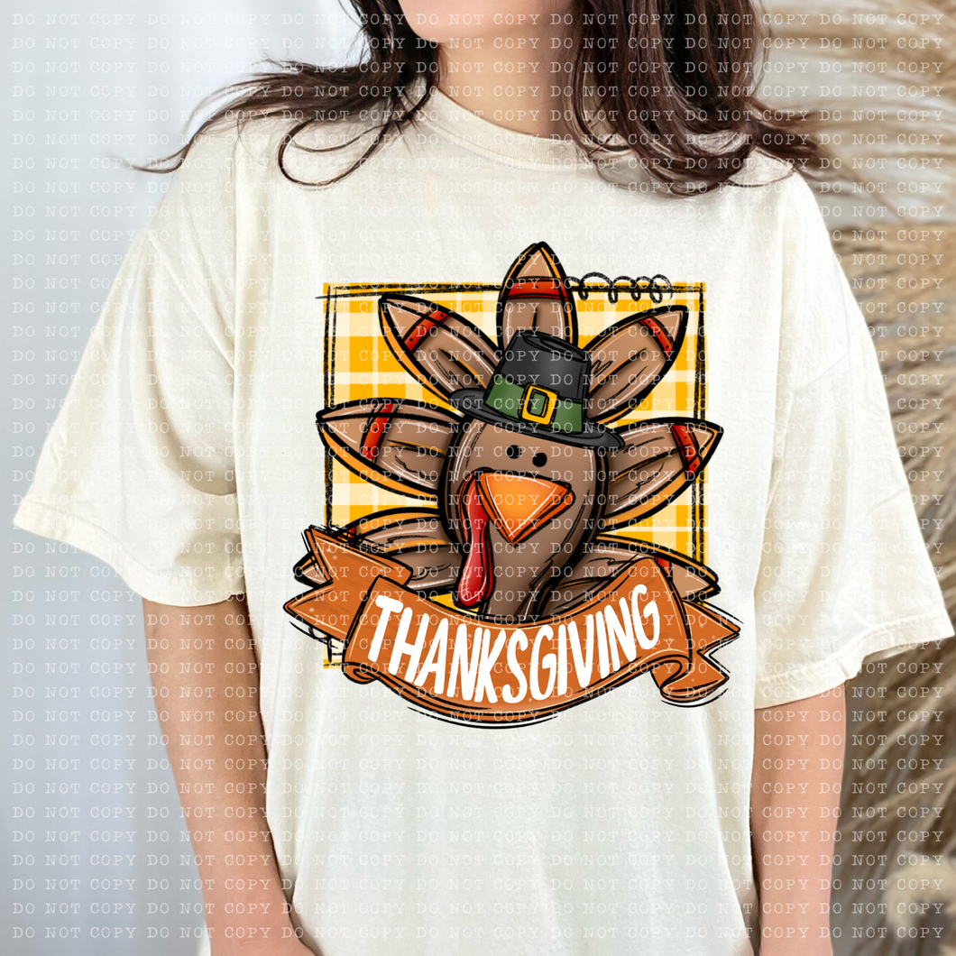 Thanksgiving Turkey With Yellow Plaid Background TRANSFER ECHT