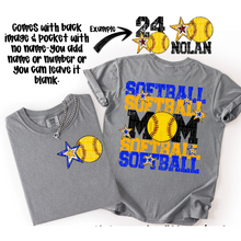 Load image into Gallery viewer, Softball Mom Customizable DROPDOWN With Pocket TRANSFER SDD AUGUST
