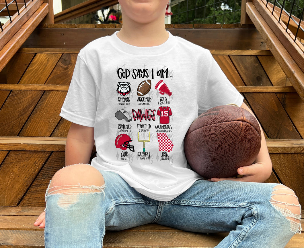 God Says I Am Football Georgia Red TRANSFER