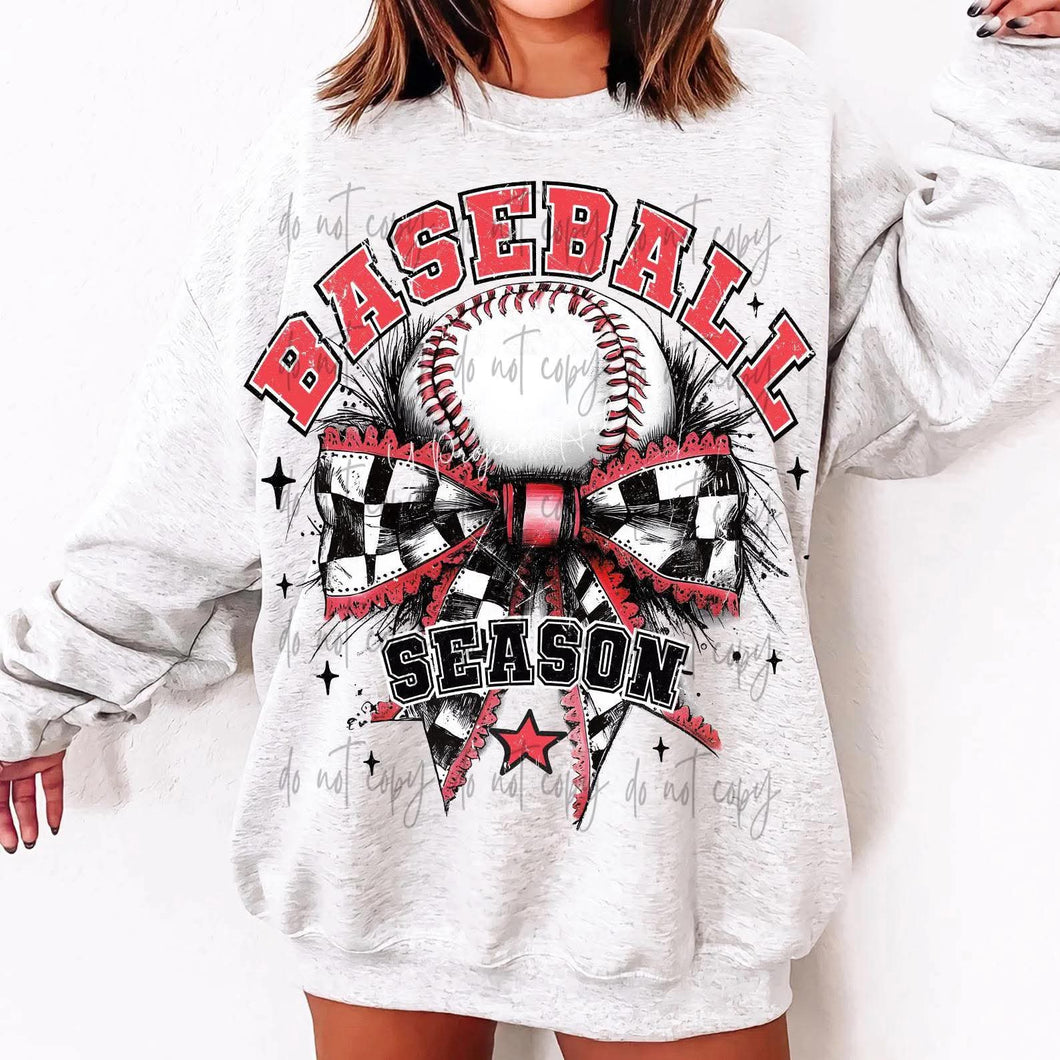 Baseball Red Checker Bow TRANSFER