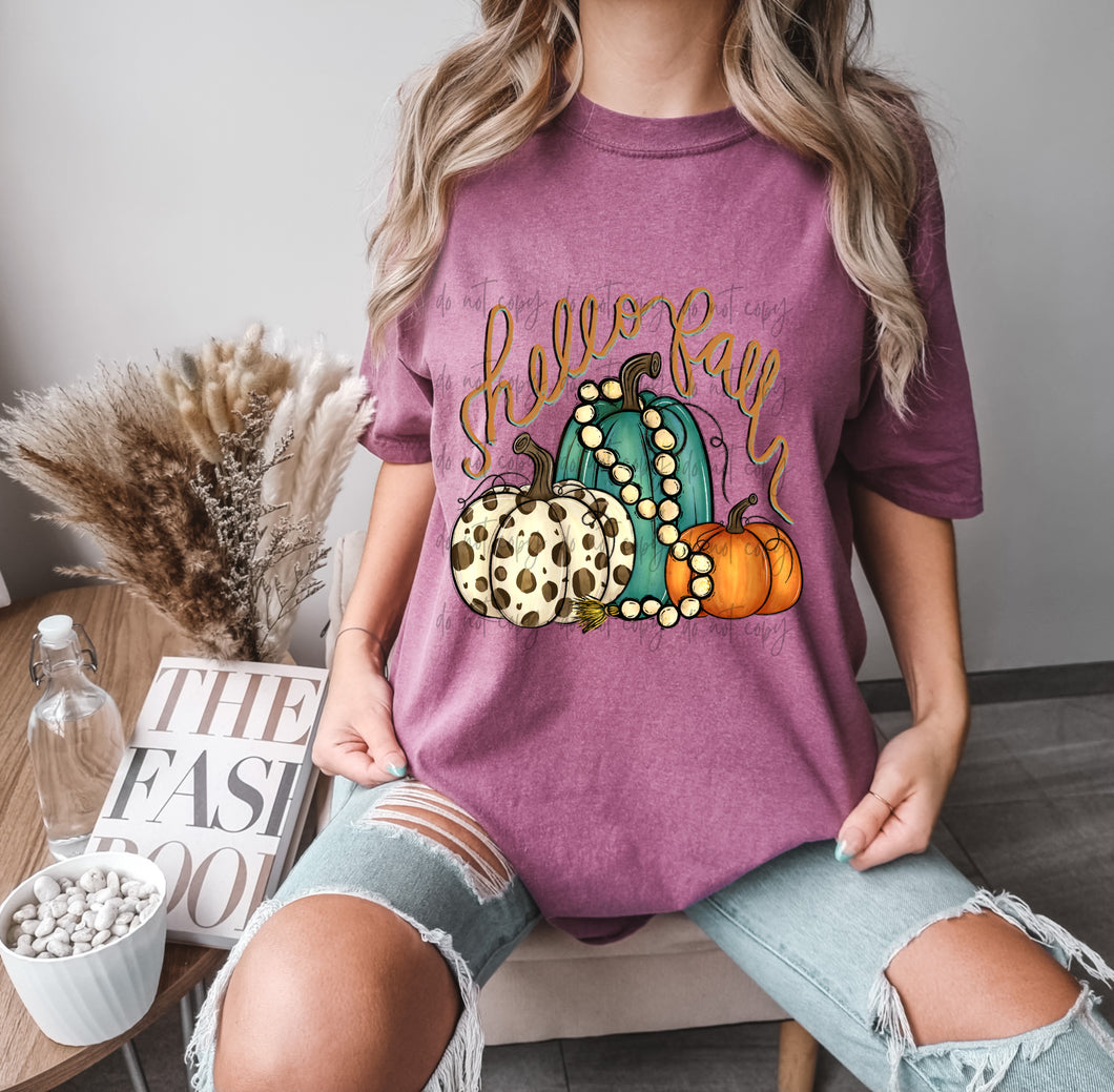 Hello Fall Leopard Print Pumpkin TRANSFER