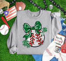 Load image into Gallery viewer, Play Ball Baseball Bow With Flower DROPDOWN TRANSFER BIA
