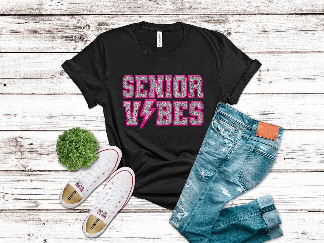 Senior Vibes Pink Silver Faux Embroidery TRANSFER