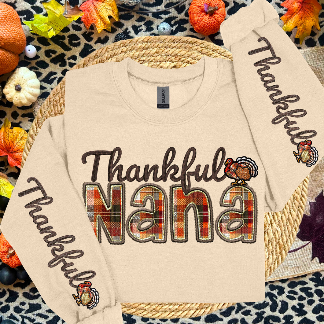 Thankful Plaid Title Faux Embroidery DOUBLE SLEEVE TRANSFER AGCM